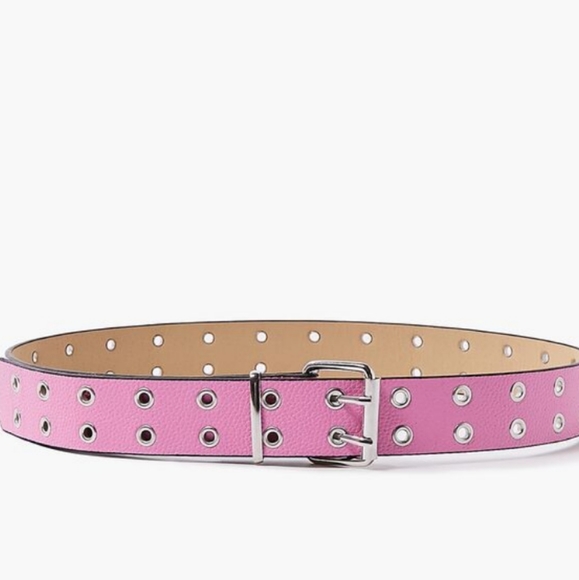 Pink pebbled faux leather grommet belt - Picture 2 of 4